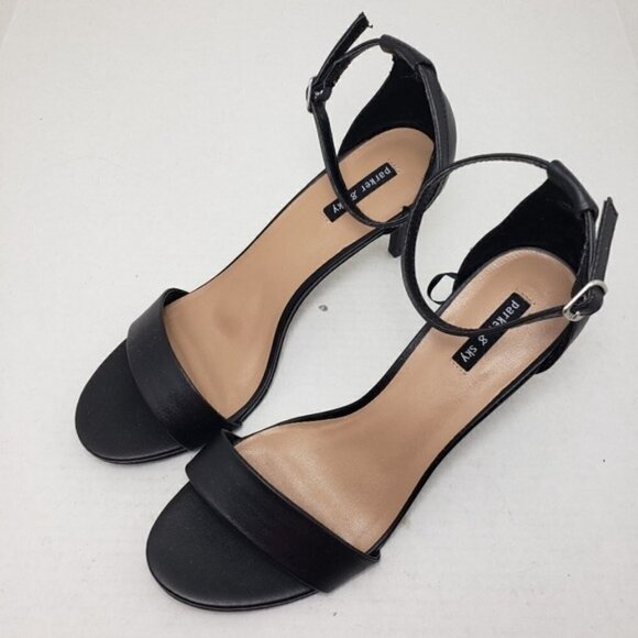 Parker & Sky Louise Black Open Toe Buckle Heels - Picture 5 of 10